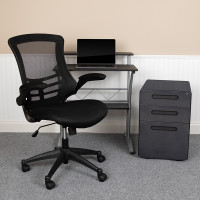 Flash Furniture BLN-CLIFAPPX5-BK-GG Work From Home Kit - Black Computer Desk, Ergonomic Mesh Office Chair and Locking Mobile Filing Cabinet with Inset Handles